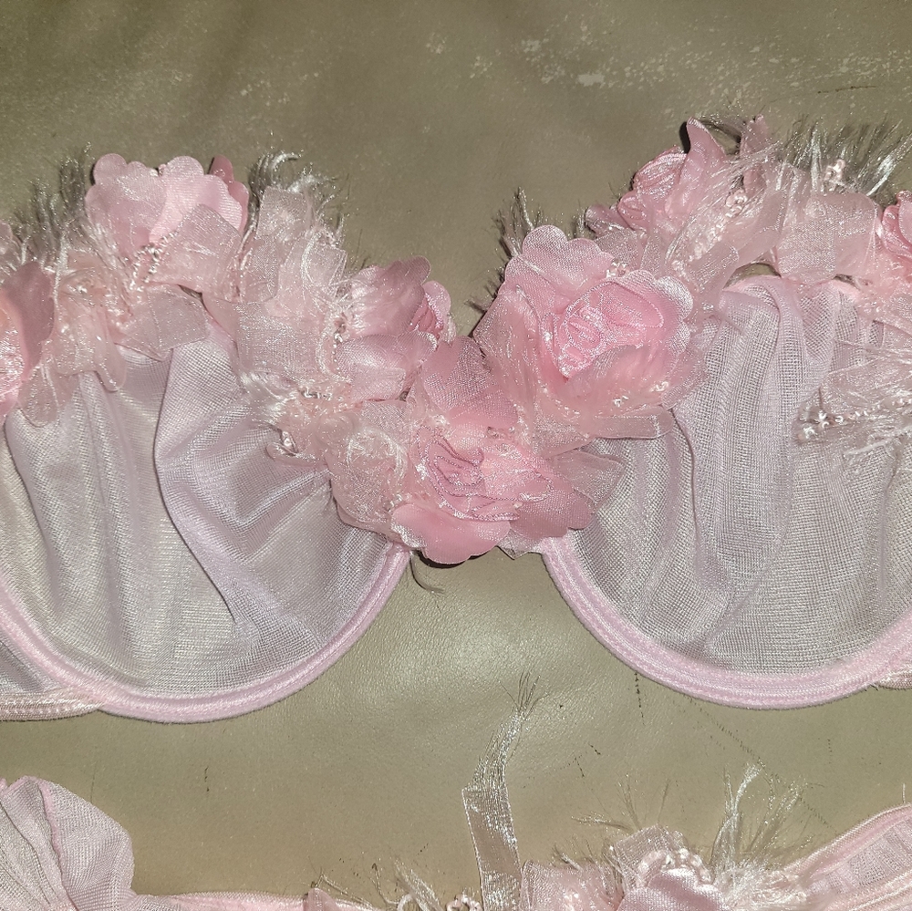 New With Defects Dreamgirl Rose Trimmed Underwire Bra and Ruffled Thong Size Sm - Picture 6 of 12